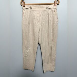 Comfortable Linen Blend Pants with Pockets and Button Details